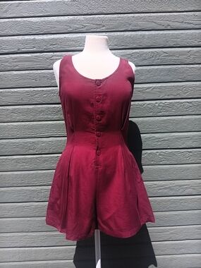 Esprit Sport Wine Red Button-Front Sleeveless Romper
